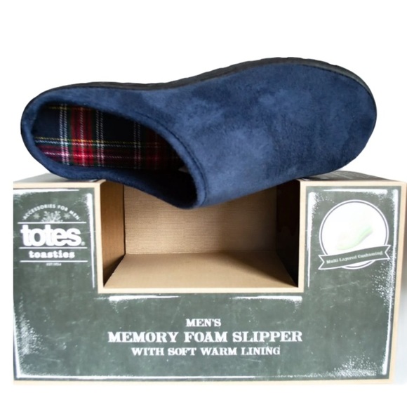 TOTES MEN’S BLUE MEMORY FOAM NON SKID SLIPPERS - Picture 6 of 12